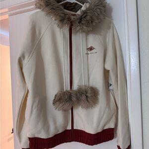 Disney Cruise Line Women's Cream Zip-Up Hoodie with Faux Fur Trim